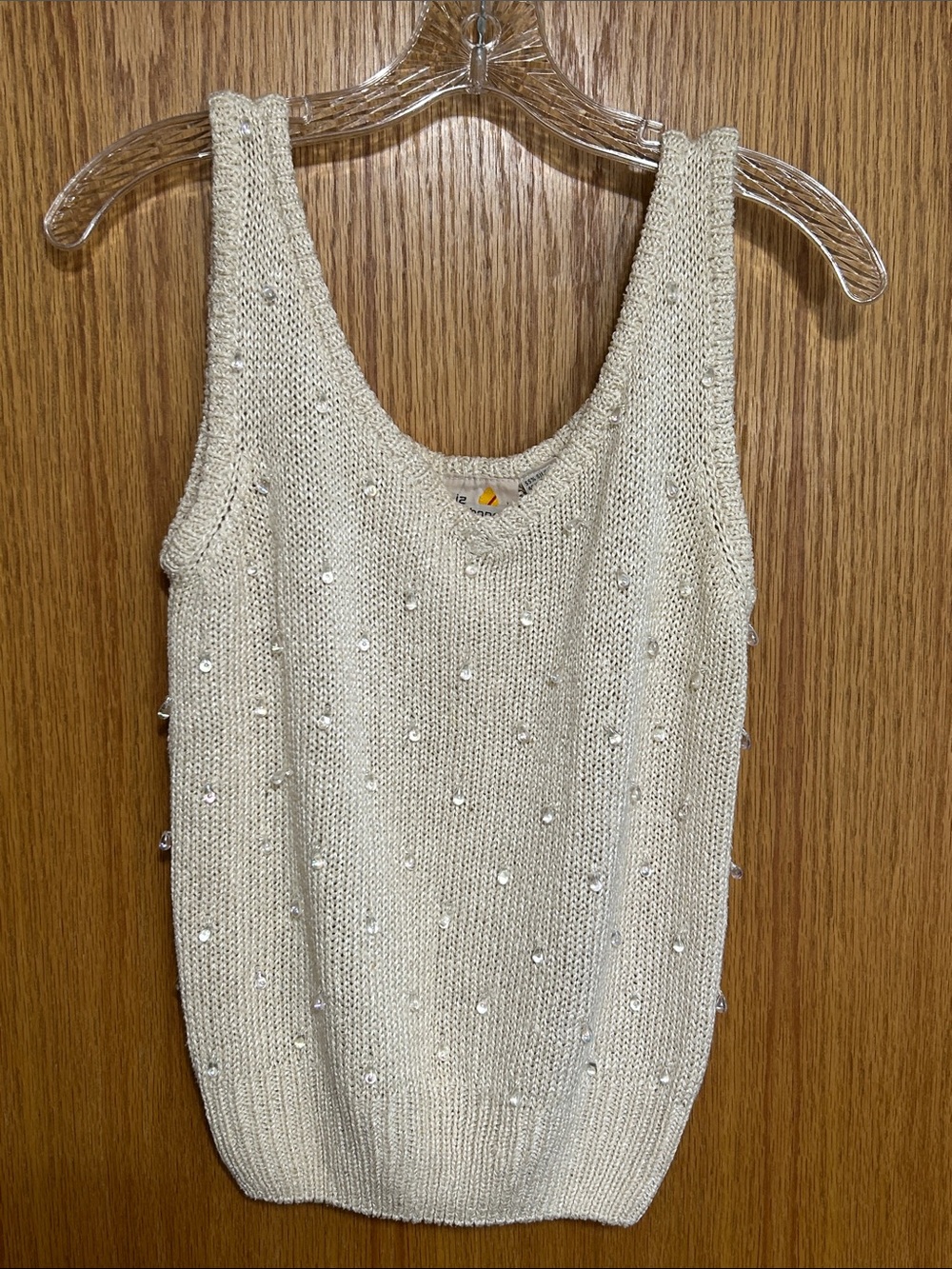 Vintage Liz Claiborne Silk Blend Embellished Knit Tank Top Cream Size small